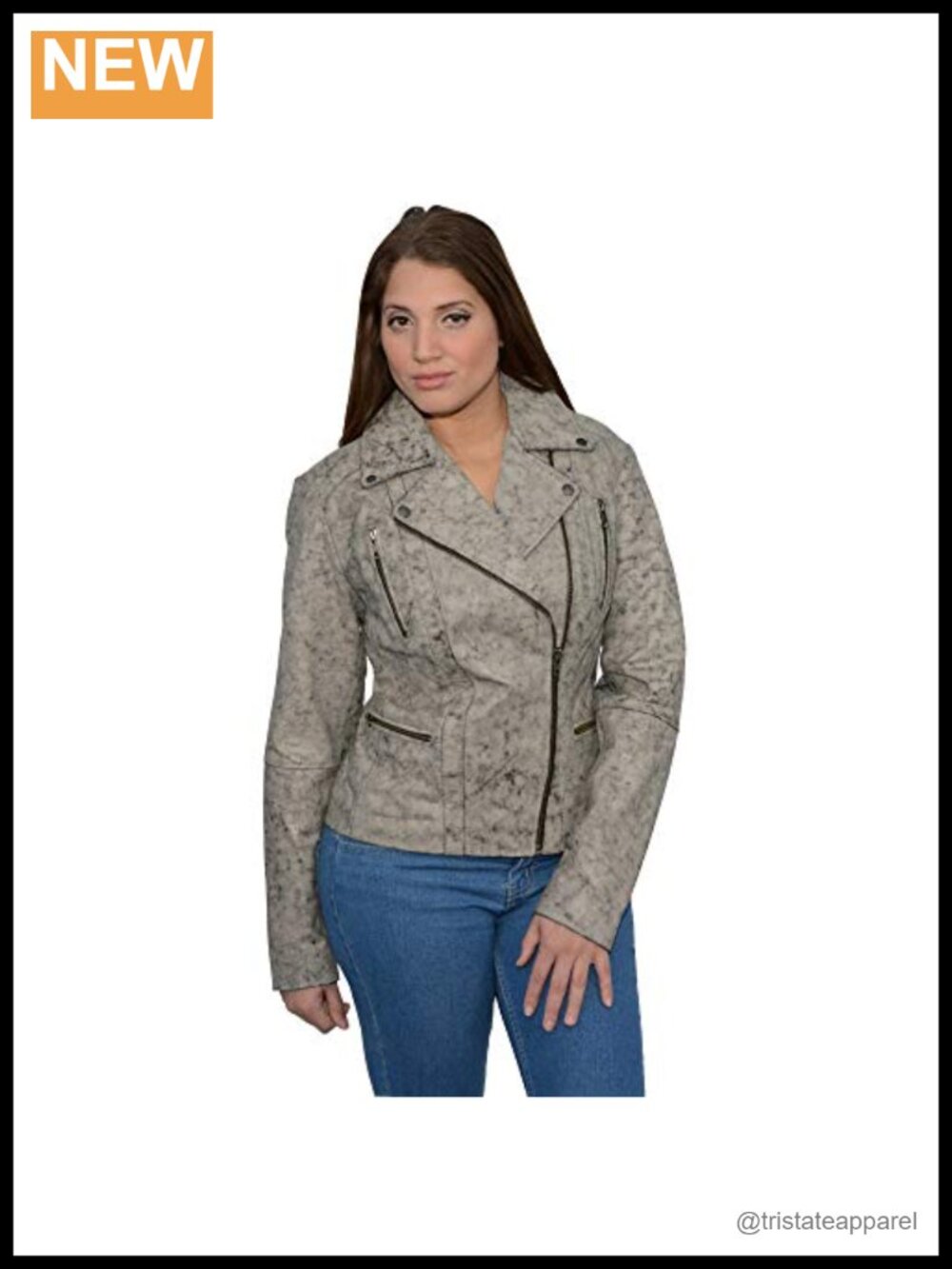 Women's Distressed Brown Leather Moto Jacket Asymmetrical Zipper Biker